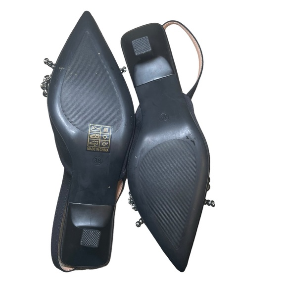 NWT Black Kitten Sling Back Heel With Rhinestone Bow On Toe Size EUR 38 US 7.5 - Picture 10 of 10